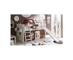 Ticaa Einzel-/Hochbett »Kenny« mit Rolllattenrost und Textil-Set, Kiefer massiv weiß, Textil Pirat braun-beige, Mit Textil-Set