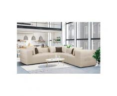 Places of Style Ecksofa »Novum«, gleichschenklig, wahlweise Holzregal in Armlehne links oder rechts, beige, Struktur fein, 261 cm x 74 cm x 261 cm