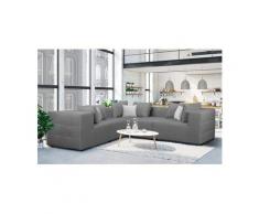 Places of Style Ecksofa »Novum«, gleichschenklig, wahlweise Holzregal in Armlehne links oder rechts, grau, Struktur fein, 261 cm x 87 cm x 261 cm