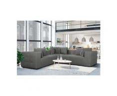 Places of Style Ecksofa »Novum«, gleichschenklig, wahlweise Holzregal in Armlehne links oder rechts, grau, Struktur, 261 cm x 74 cm x 261 cm
