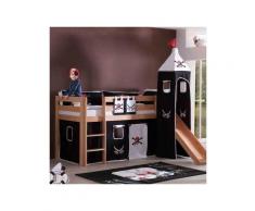 relita spielbett hochbett kinderbett alex mit rutsche/turm natur lackiert mit stoffset vorhang pirat