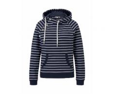 TOM TAILOR DENIM Damen Gestreifter Hoodie mit asymmetrischer Knopfleiste, blau, Gr.M