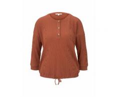 TOM TAILOR DENIM Damen Geripptes Langarmshirt mit Knopfleiste, orange, Gr.XL
