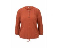 TOM TAILOR DENIM Damen Geripptes Langarmshirt mit Knopfleiste, orange, Gr.XS
