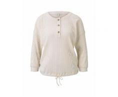 TOM TAILOR DENIM Damen Geripptes Langarmshirt mit Knopfleiste, weiß, Gr.S