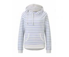 TOM TAILOR DENIM Damen Gestreifter Hoodie mit asymmetrischer Knopfleiste, weiß, Gr.L