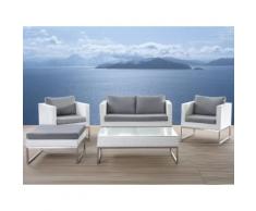 Lounge Set Rattan weiß 5-Sitzer Auflagen grau CREMA