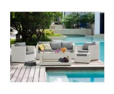 Lounge Set Rattan weiß 6-Sitzer Auflagen grau ROMA