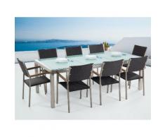 Gartenmöbel Set Crashglas 220 x 100 cm 8-Sitzer Stühle Rattan schwarz GROSSETO