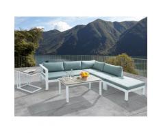 Lounge Set Kunstholz weiß 5-Sitzer Auflagen grün-grau MESSINA