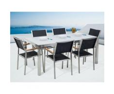 Gartenmöbel Set Glasplatte weiß 180 x 90 cm 6-Sitzer Stühle Textilbespannung schwarz GROSSETO