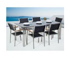 Gartenmöbel Set Glasplatte schwarz 180 x 90 cm 6-Sitzer Stühle Textilbespannung schwarz GROSSETO