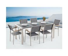 Gartenmöbel Set Naturstein schwarz geflammt 180 x 90 cm 6-Sitzer Stühle grau GROSSETO