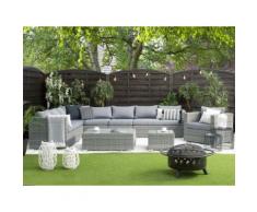 Lounge Set Rattan grau 8-Sitzer Auflagen grau XXL