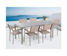 Gartenmöbel Set Granit grau poliert 180 x 90 cm 6-Sitzer Stühle Textilbespannung beige GROSSETO