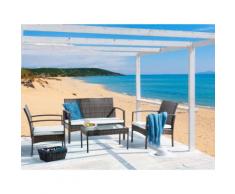 Lounge Set Rattan braun 4-Sitzer Auflagen cremeweiß MARSALA