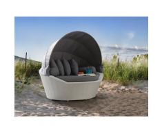 Sonneninsel Rattan weiß Sonnendach grau SYLT
