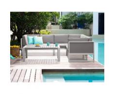 Lounge Set Aluminium weiß 6-Sitzer Auflagen grau VINCI