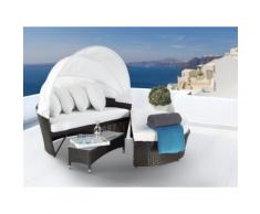 Sonneninsel Rattan dunkelbraun Sonnendach cremeweiß SYLT LUX