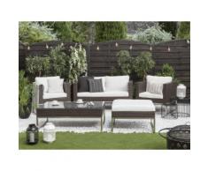 Lounge Set Rattan braun 5-Sitzer Auflagen weiß CREMA
