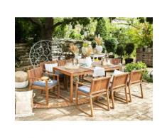 Gartenmöbel Set Akazienholz hellbraun 8-Sitzer mit Sitzkissen blau SASSARI