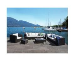 Lounge Set Rattan schwarz 8-Sitzer Auflagen cremeweiß MAESTRO