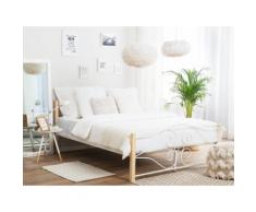 Metallbett weiß hellbraune Beine Lattenrost 160 x 200 cm FLORANGE