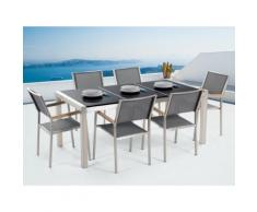 Gartenmöbel Set Naturstein schwarz poliert 180 x 90 cm 6-Sitzer Stühle grau GROSSETO