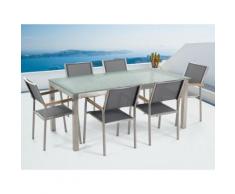 Gartenmöbel Set Crashglas 180 x 90 cm 6Sitzer Stühle Textilbespannung grau GROSSETO
