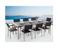 Gartenmöbel Set Granit grau poliert 220 x 100 cm 8-Sitzer Stühle Textilbespannung GROSSETO