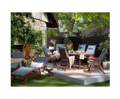 Gartenmöbel Set Holz oval mit Auflagen blau TOSCANA