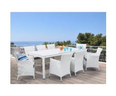 Gartenmöbel Set Rattan weiß 220 x 100 cm 8-Sitzer Auflagen grau ITALY