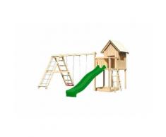 Karibu Spielturm Frieda mit Anbau, Satteldach, Gerüst, Doppelschauk