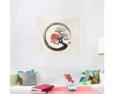 Enso Circle and Bonsai Tree on Canvas Wall Tapestry