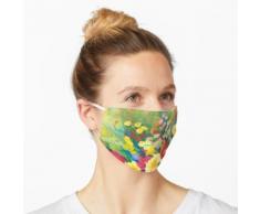 Bunte Blumenexplosion im rosa Wassereimer-Druck Maske