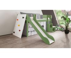 Hochbett für Kinder Kletterwand Grün