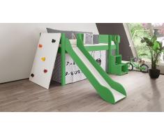 Hochbett für Kinder Kletterwand Grün