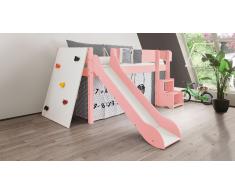 Hochbett für Kinder Kletterwand Rosa