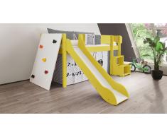 Hochbett für Kinder Kletterwand Gelb