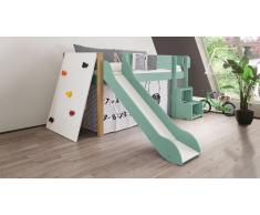 Hochbett für Kinder Kletterwand Grün