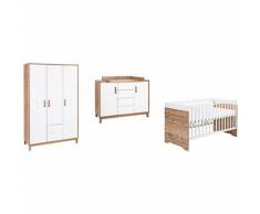 Komplett Kinderzimmer Timber, 3-tlg.(Kombi-Kinderbett 70 x 140 cm, Umbauseiten, Wickelkommode mit Wickelaufsatz und Kleiderschrank 3-trg.), weiß/grau lackiert, Holznachbildung Bramberg Fichte