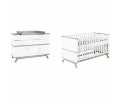 Sparset Vicky, 2-tlg. (Kombi-Kinderbett 70 x 140 cm, Umbauseiten und Wickelkommode), weiß lackiert, Texwood grau weiß/grau