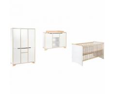Komplett Kinderzimmer Tokio, 3-tlg.(Kombi-Kinderbett 70 x 140 cm, Umbauseiten, Wickelkommode mit Wickelaufsatz und Kleiderschrank 6-trg.), weiß lackiert, Holznachbildung Altmühlbuche