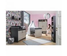 Komplett Kinderzimmer Clou, 3-tlg.(Kombi-Kinderbett 70x140, Umbauseiten, Wickelkommode mit Wickelaufsatz und Kleiderschrank 2-trg.), teilmassiv, anthrazit/Suomi Pinie holzfarben