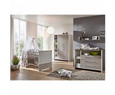 Komplett Kinderzimmer ECO SILBER, 3-tlg. (Kinderbett, Wickelkommode und 3-türiger Kleiderschrank), Pinie silberfarbig/weiß grau