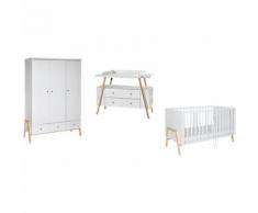 Komplett Kinderzimmer Holly Nature, 3-tlg.(Kombi-Kinderbett 70x140, Umbauseiten, Wickelkommode mit Wickelaufsatz und Kleiderschrank 3-trg.), weiß/Altmühlbuche