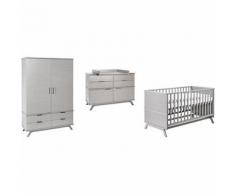 Komplett Kinderzimmer Vicky Grey, 3-tlg.(Kombi-Kinderbett 70 x 140 cm, Umbauseiten, Wickelkommode mit Wickelaufsatz und Kleiderschrank 2-trg.), Texwood grau