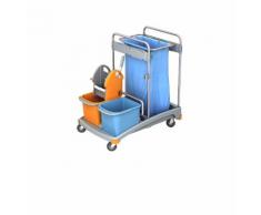 CleanSV® Reinigungswagen Kunststoff, mit Moppresse, Abfallsackhalter, 2 Eimern 20 Liter