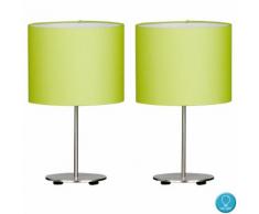 2er Set Tisch Lese Lampen Schlaf Zimmer Beistell Textil Schalter grün im Set inkl. LED Leuchtmittel