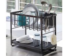 Yamazaki Abtropfgestell 2 Ebenen Abtropfschale Abtropfgitter Abtropfkorb Geschirr Metall schwarz 04387